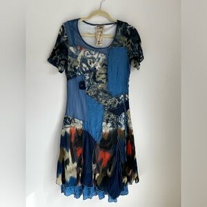 Vintage Concept Women’s Blue Patchwork 90s Dress Size L